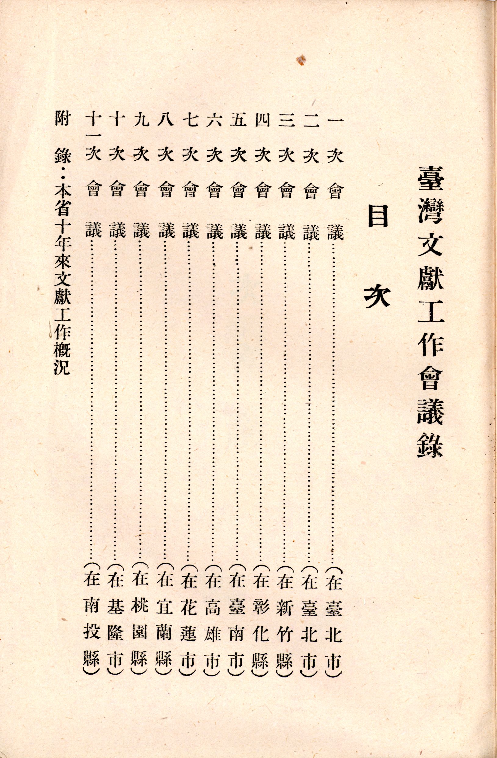 圖2 《臺灣文獻工作會議錄》目錄頁