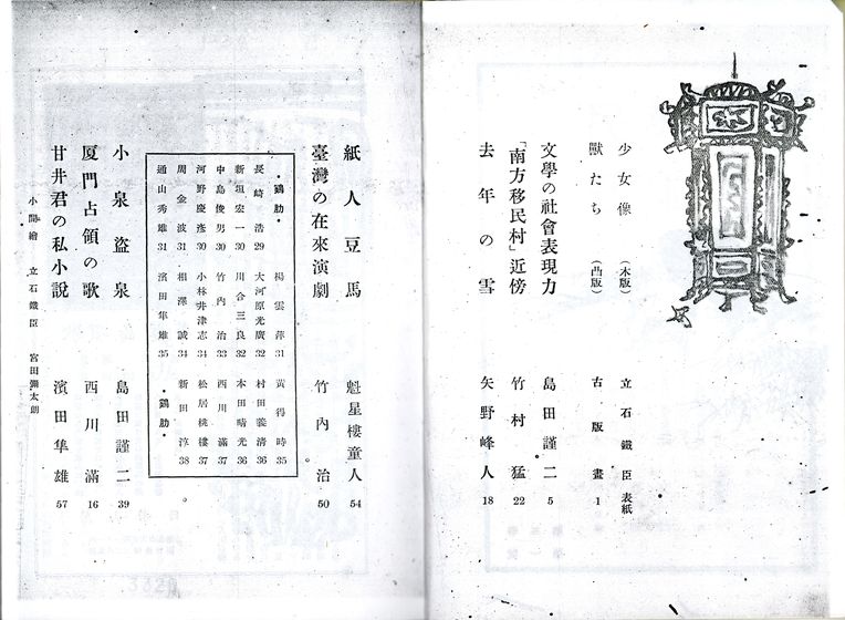 《文藝臺灣》第五卷第一號目錄