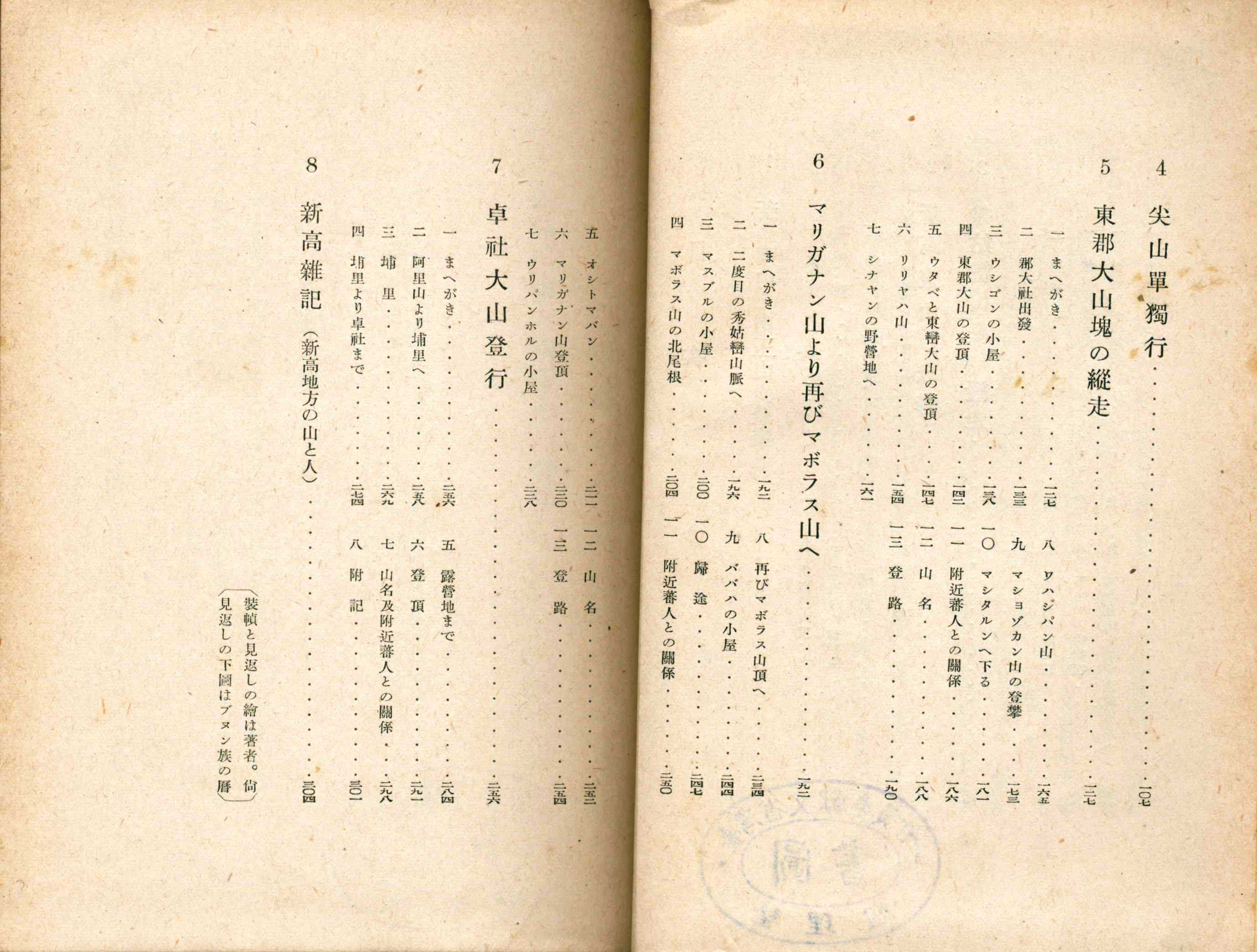 《山と雲と蕃人と－臺灣高山行》目次