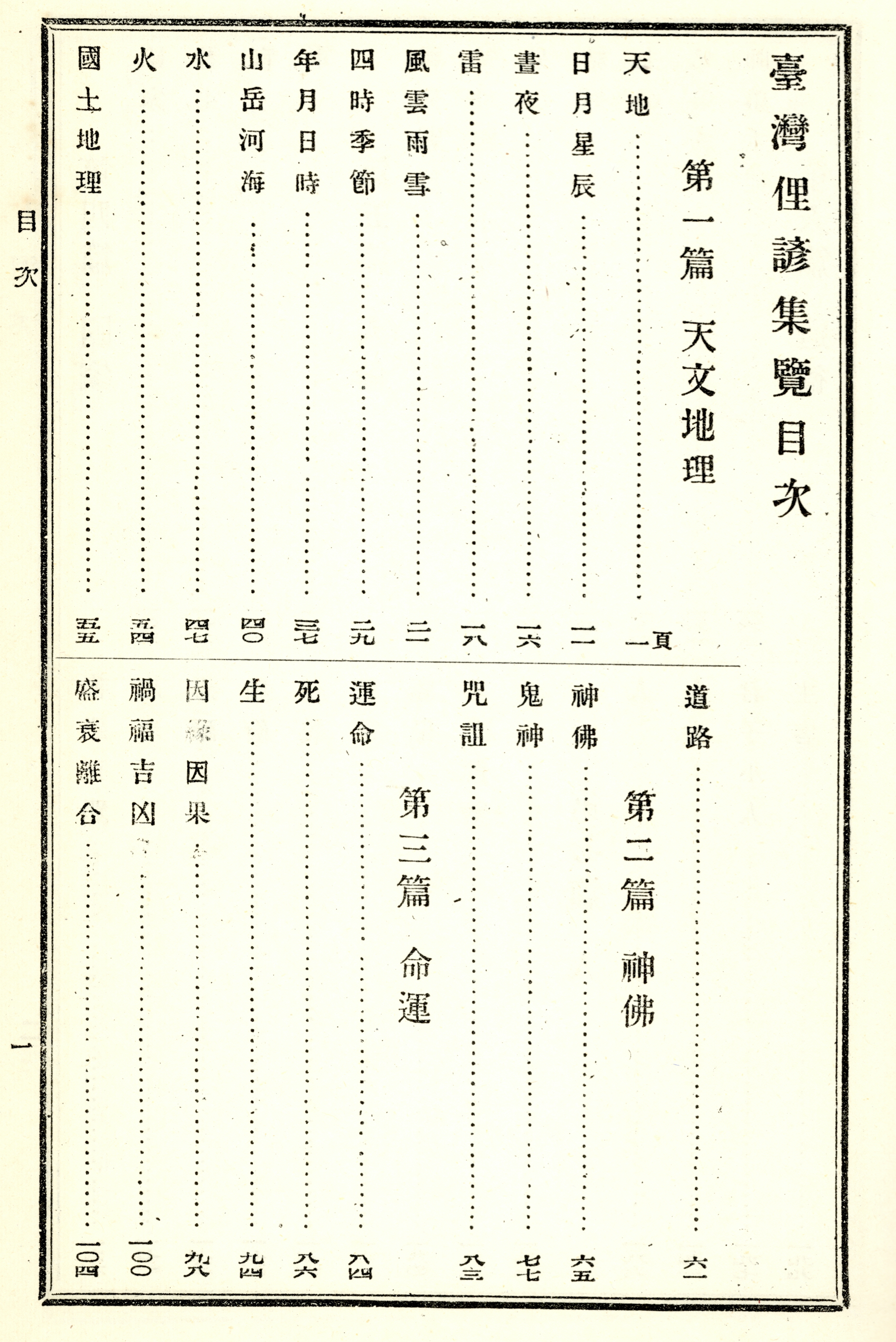 《臺灣俚諺集覽》目次