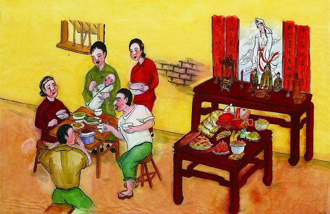 滿月「母舅唸詩句」/陳豐章繪