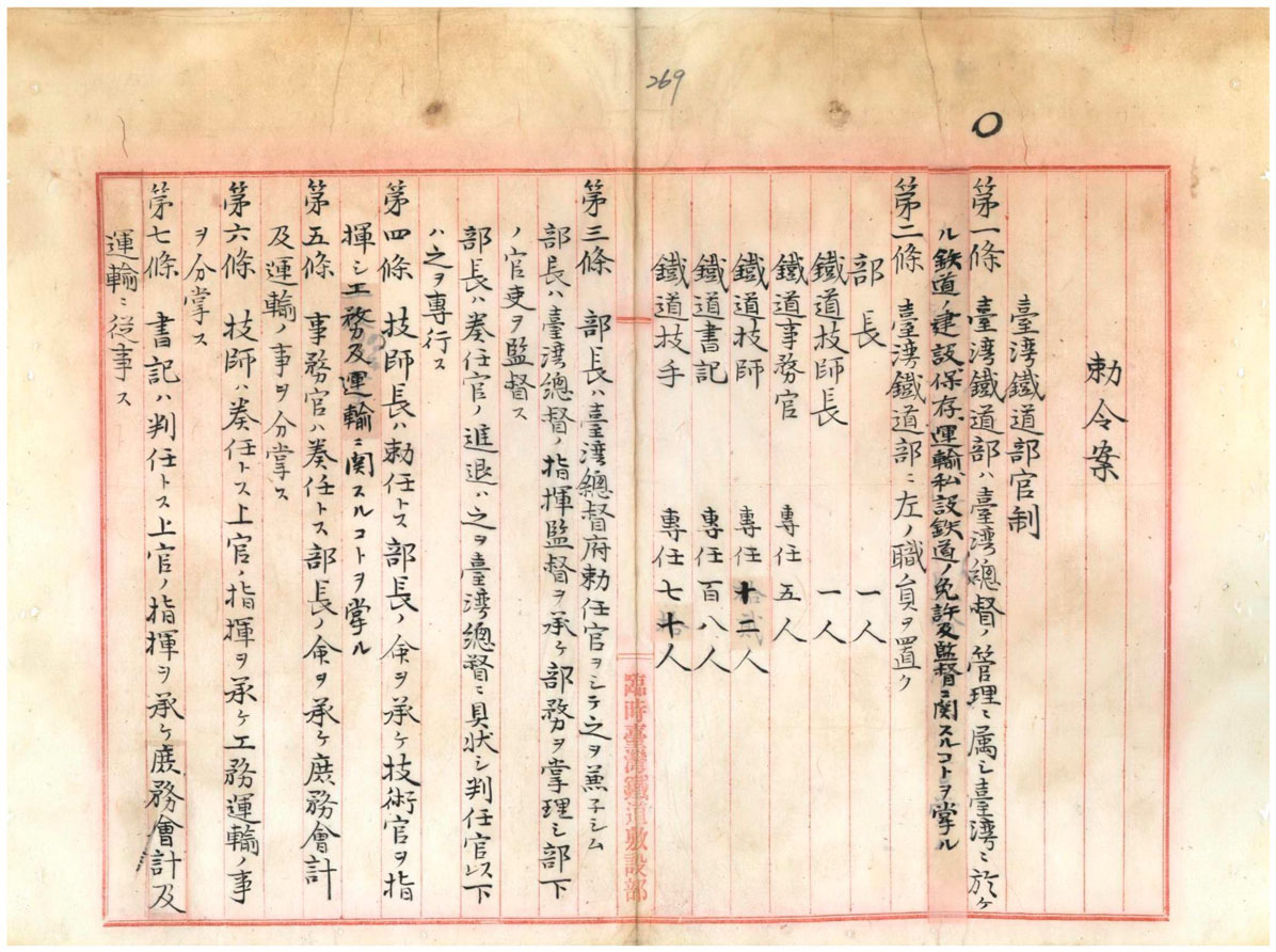 最初上報臺灣總督府官制案(臺灣總督府檔案000003480180272)