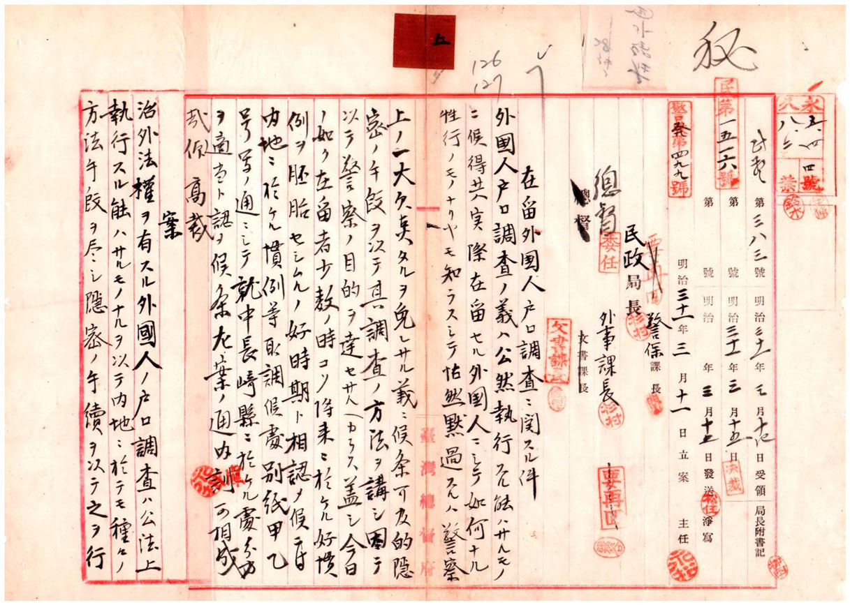 圖5：在留外國人戶口調查ノ件(臺灣總督府檔案000002470040130)