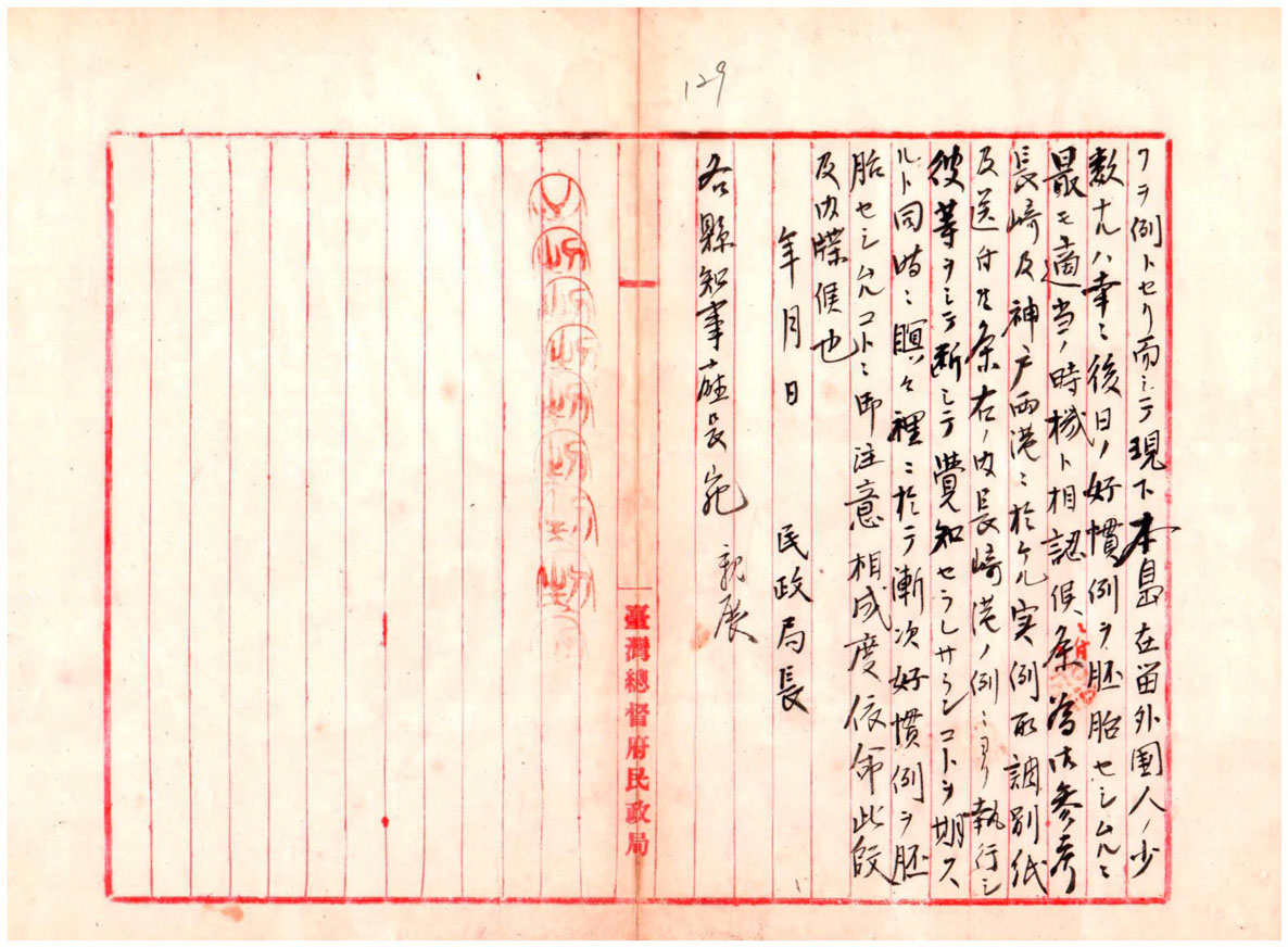 圖6：在留外國人戶口調查ノ件(臺灣總督府檔案000002470040132)