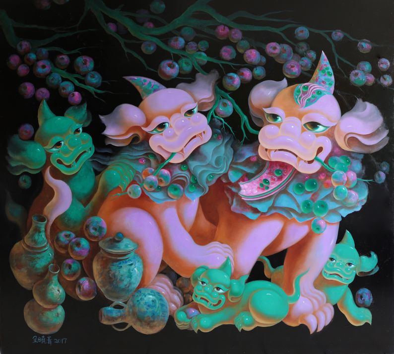 圖8：展件：貔貅家族－蘋果園  布面油畫